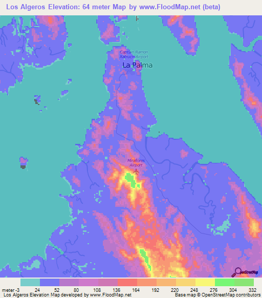 Los Algeros,Panama Elevation Map
