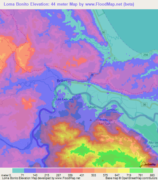 Loma Bonito,Panama Elevation Map