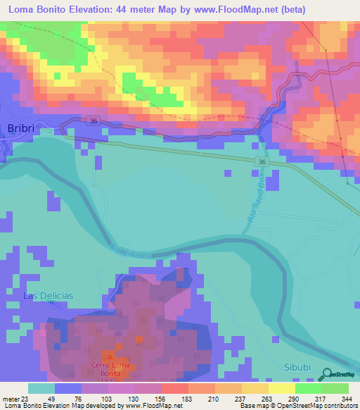 Loma Bonito,Panama Elevation Map