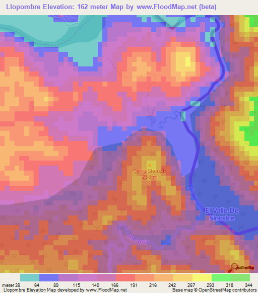 Llopombre,Panama Elevation Map