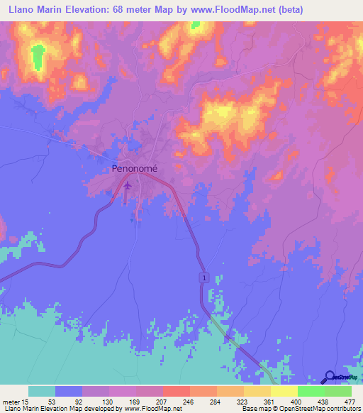 Llano Marin,Panama Elevation Map