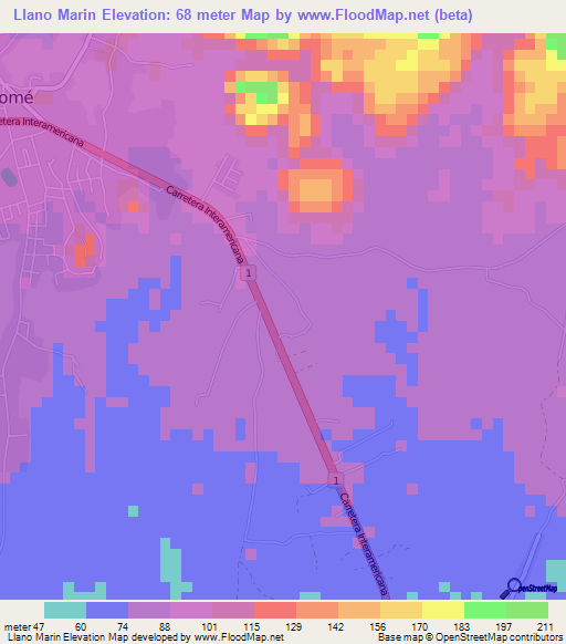 Llano Marin,Panama Elevation Map
