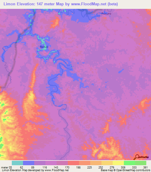 Limon,Panama Elevation Map