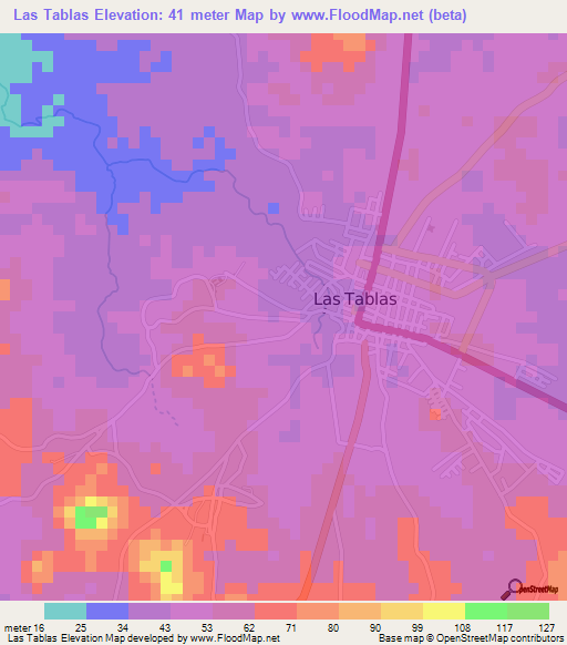 Las Tablas,Panama Elevation Map