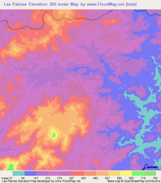 Las Palmas,Panama Elevation Map