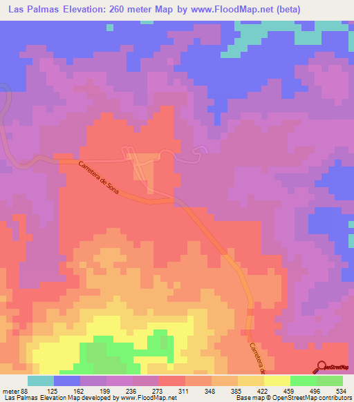 Las Palmas,Panama Elevation Map