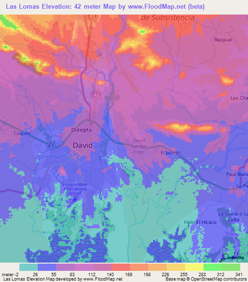 Las Lomas,Panama Elevation Map
