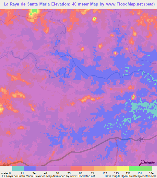 La Raya de Santa Maria,Panama Elevation Map