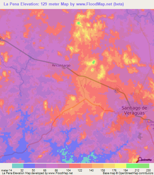 La Pena,Panama Elevation Map