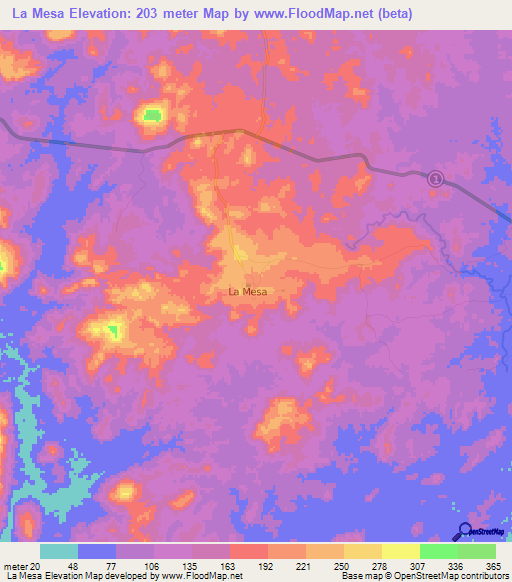 La Mesa,Panama Elevation Map