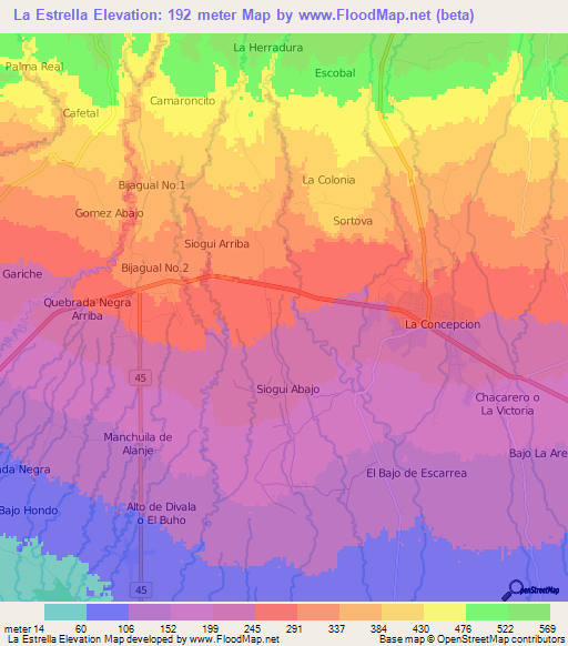 La Estrella,Panama Elevation Map