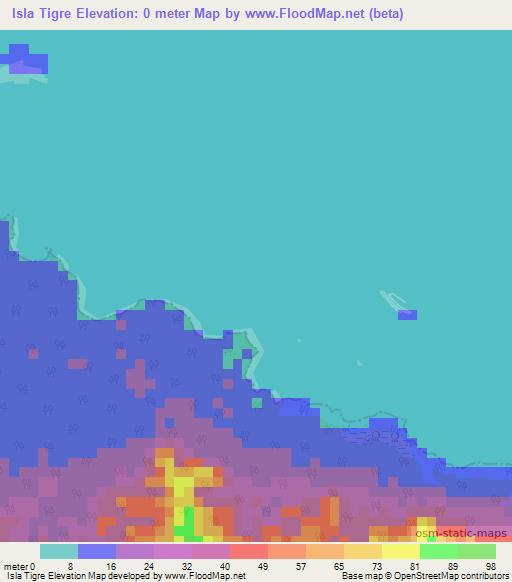 Isla Tigre,Panama Elevation Map