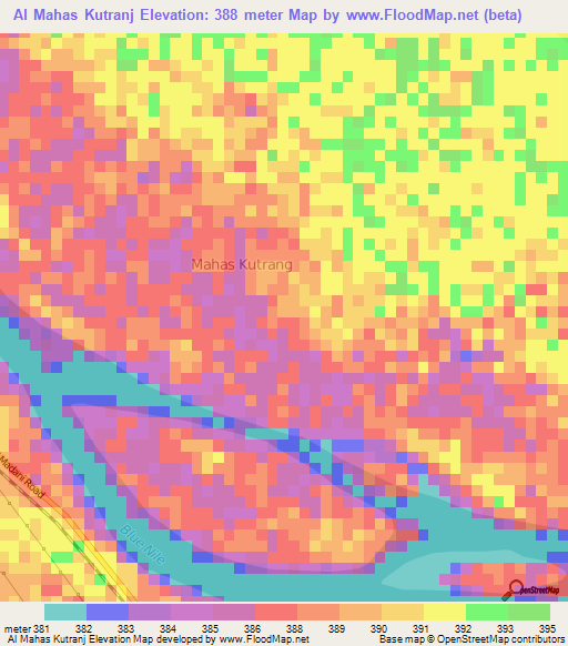 Al Mahas Kutranj,Sudan Elevation Map