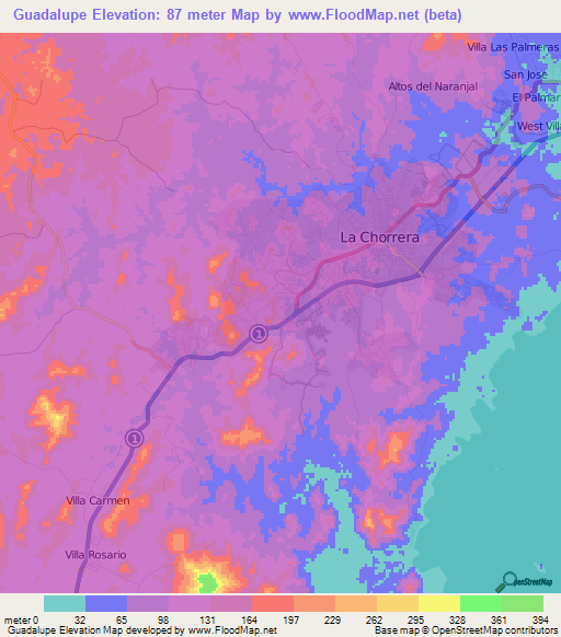 Guadalupe,Panama Elevation Map