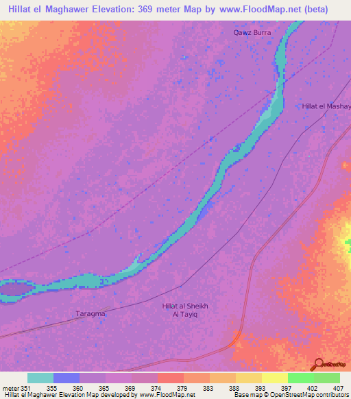 Hillat el Maghawer,Sudan Elevation Map