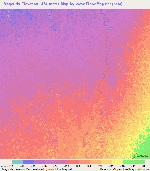 Magauda,Sudan Elevation Map