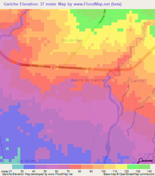 Gariche,Panama Elevation Map