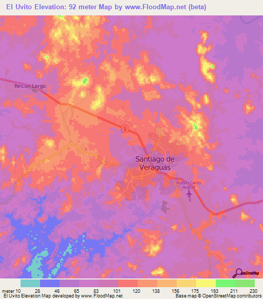 El Uvito,Panama Elevation Map