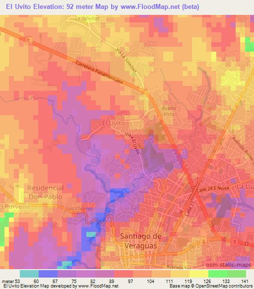 El Uvito,Panama Elevation Map