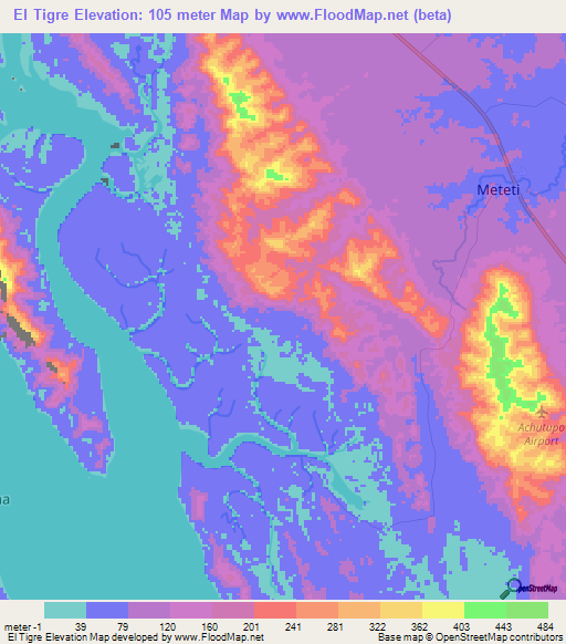 El Tigre,Panama Elevation Map