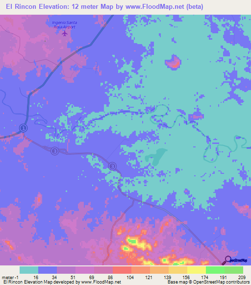El Rincon,Panama Elevation Map