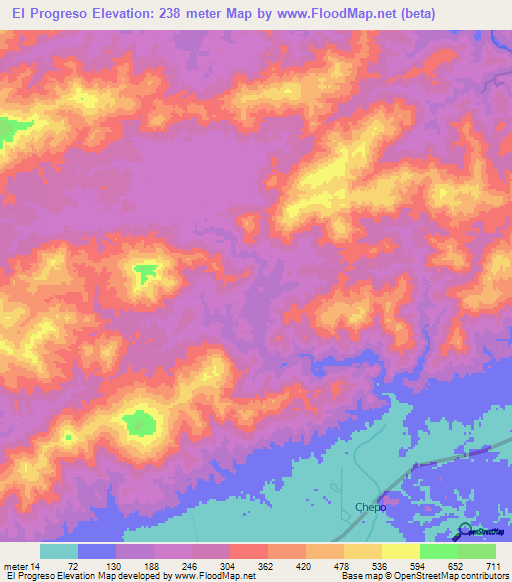 El Progreso,Panama Elevation Map
