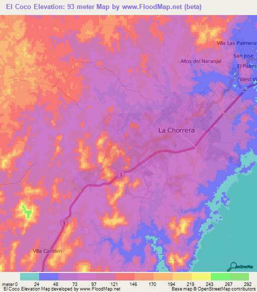 El Coco,Panama Elevation Map