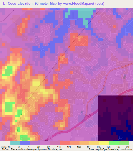 El Coco,Panama Elevation Map