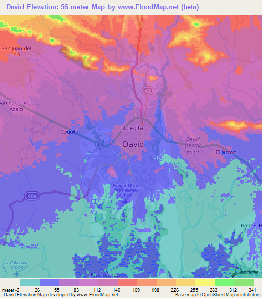 David,Panama Elevation Map