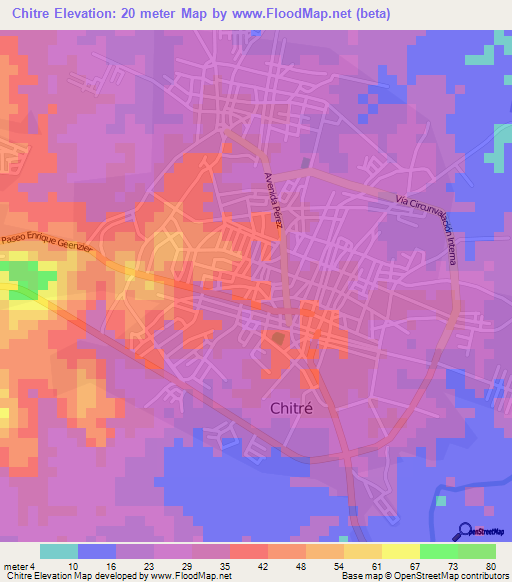 Chitre,Panama Elevation Map