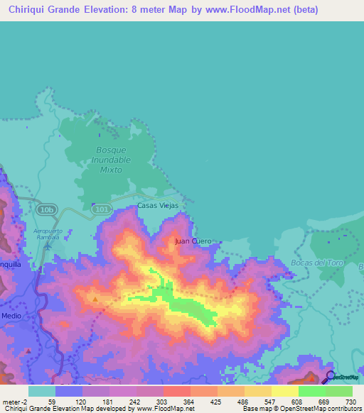 Chiriqui Grande,Panama Elevation Map