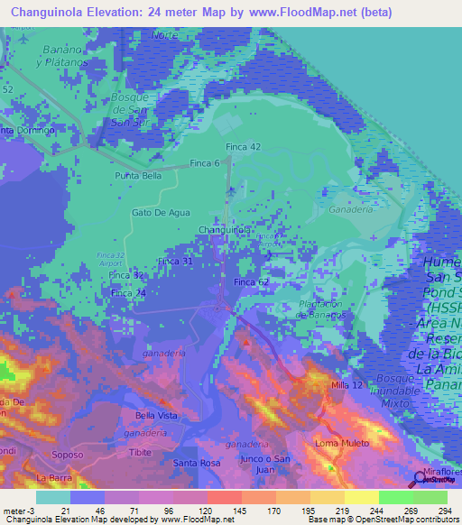Changuinola,Panama Elevation Map
