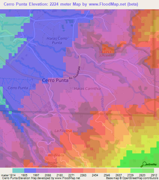 Cerro Punta,Panama Elevation Map