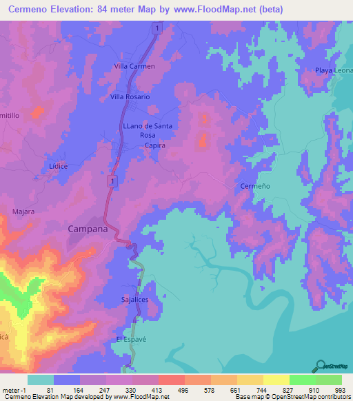 Cermeno,Panama Elevation Map