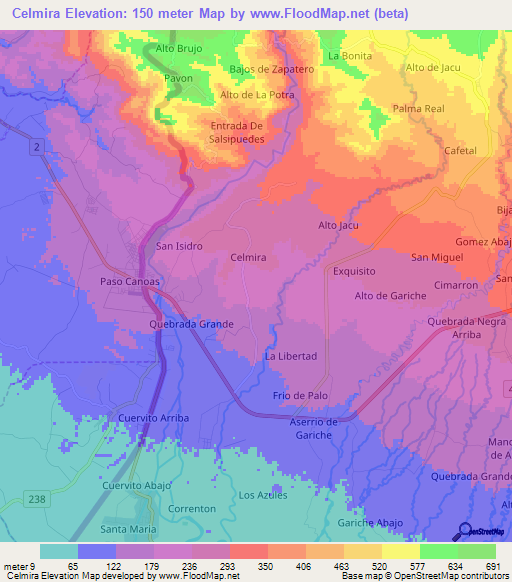 Celmira,Panama Elevation Map