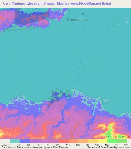 Carti Yantupo,Panama Elevation Map