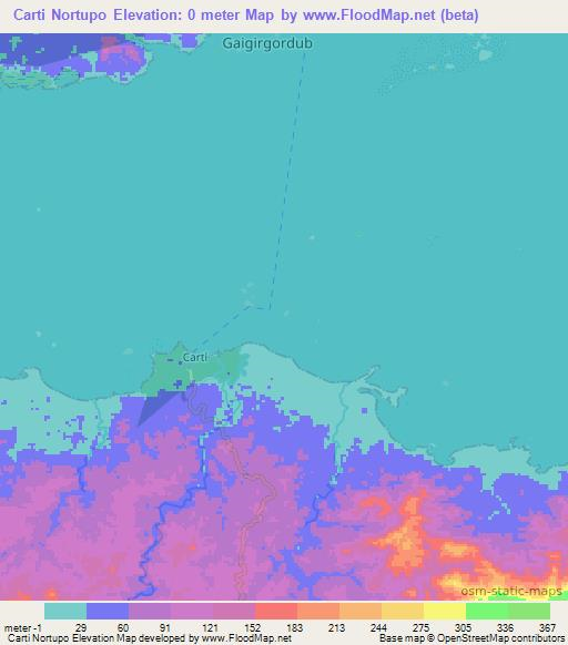Carti Nortupo,Panama Elevation Map