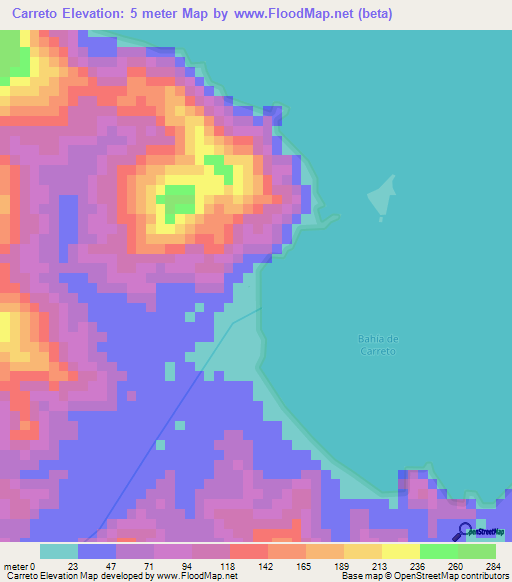 Carreto,Panama Elevation Map