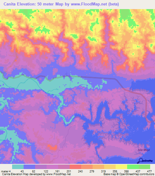 Canita,Panama Elevation Map
