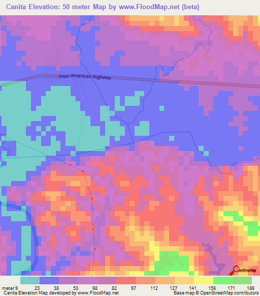 Canita,Panama Elevation Map