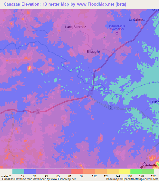 Canazas,Panama Elevation Map