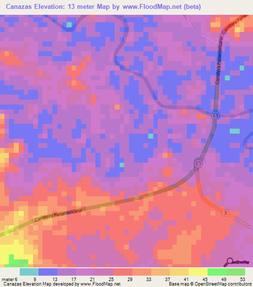 Canazas,Panama Elevation Map