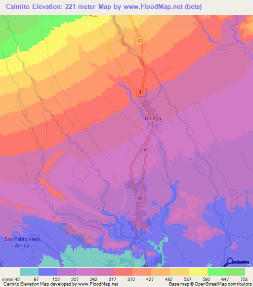 Caimito,Panama Elevation Map