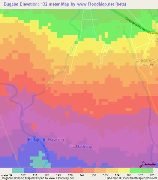 Bugaba,Panama Elevation Map