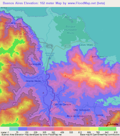 Buenos Aires,Panama Elevation Map