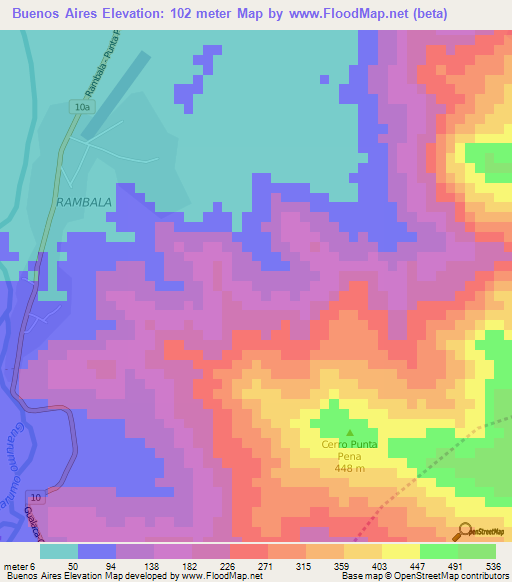 Buenos Aires,Panama Elevation Map