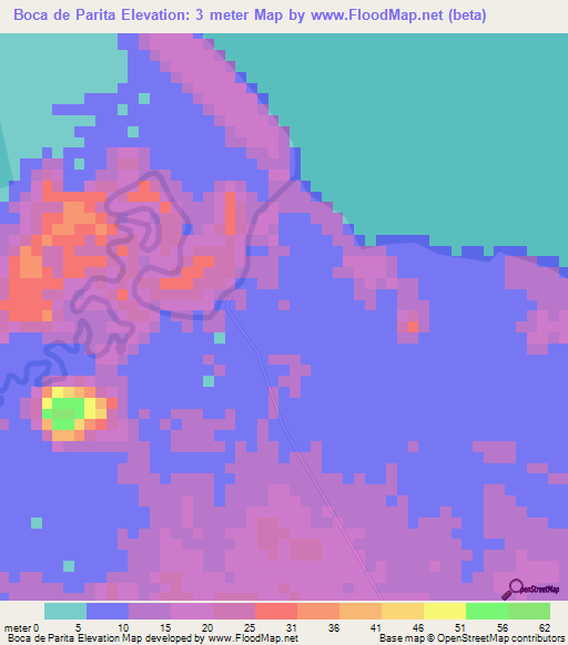 Boca de Parita,Panama Elevation Map