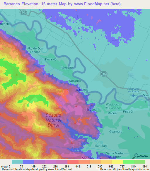 Barranco,Panama Elevation Map