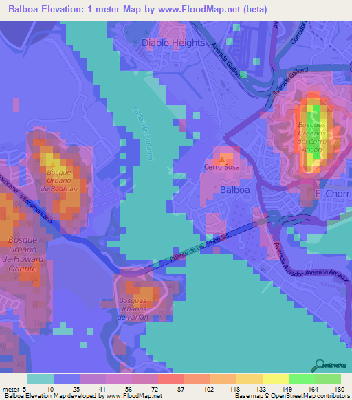 Balboa,Panama Elevation Map