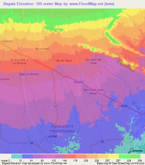 Bagala,Panama Elevation Map